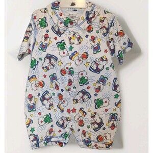 VTG One Piece Boys Jumpsuit Romper Bear Beach 12 Months Colorful Snaps 1996